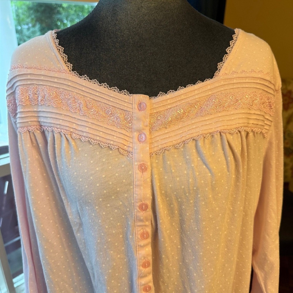 Croft & Barrow Intimates 3X Pink Swiss Dot Maxi Nightgown Lace Cotton Blend